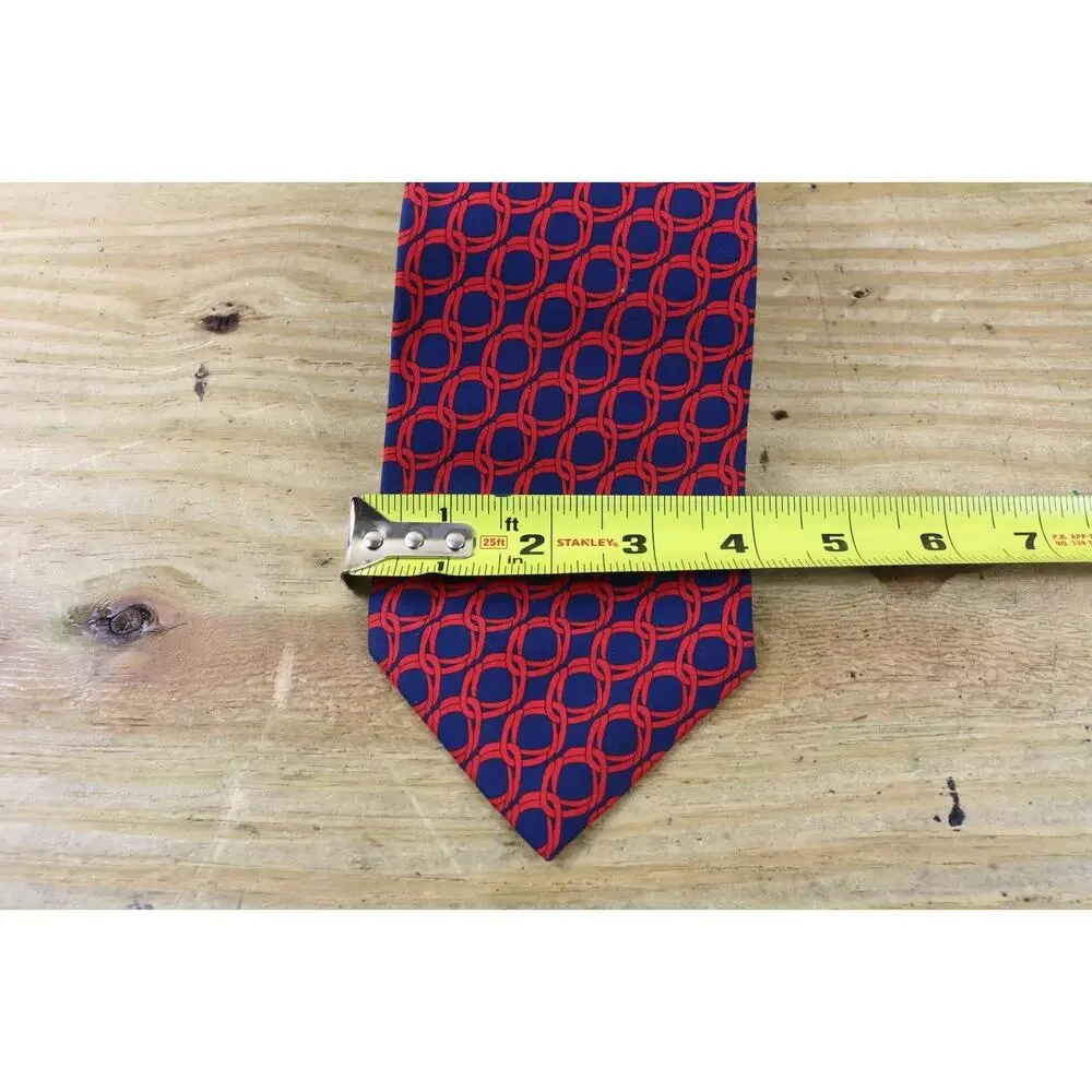 Gucci Silk Tie Mens Red Blue Chain Link Pattern Wide Italy Vintage NO BOX